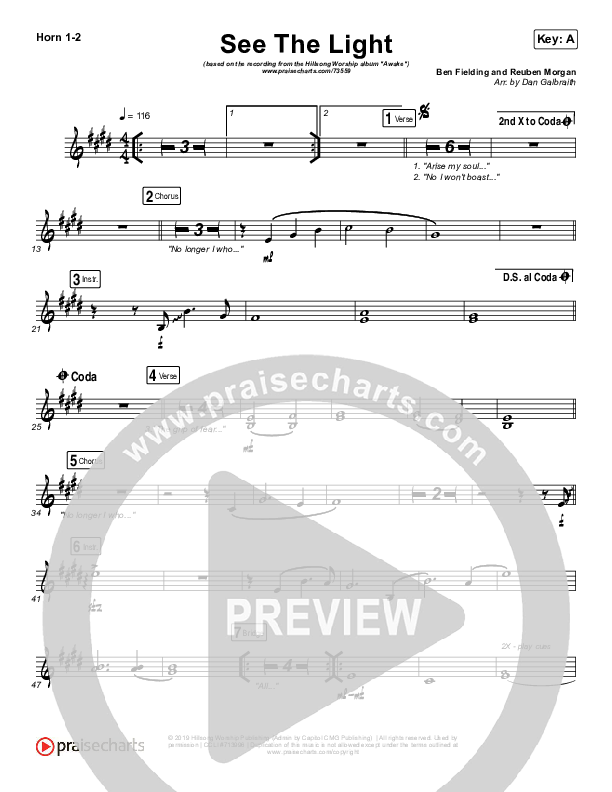 See The Light French Horn 1/2 (Hillsong Worship)