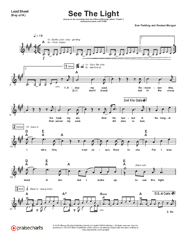 See The Light Lead Sheet (Melody) (Hillsong Worship)