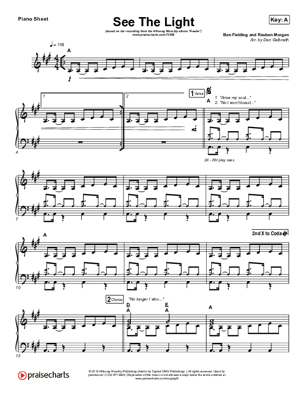 See The Light Piano Sheet (Hillsong Worship)