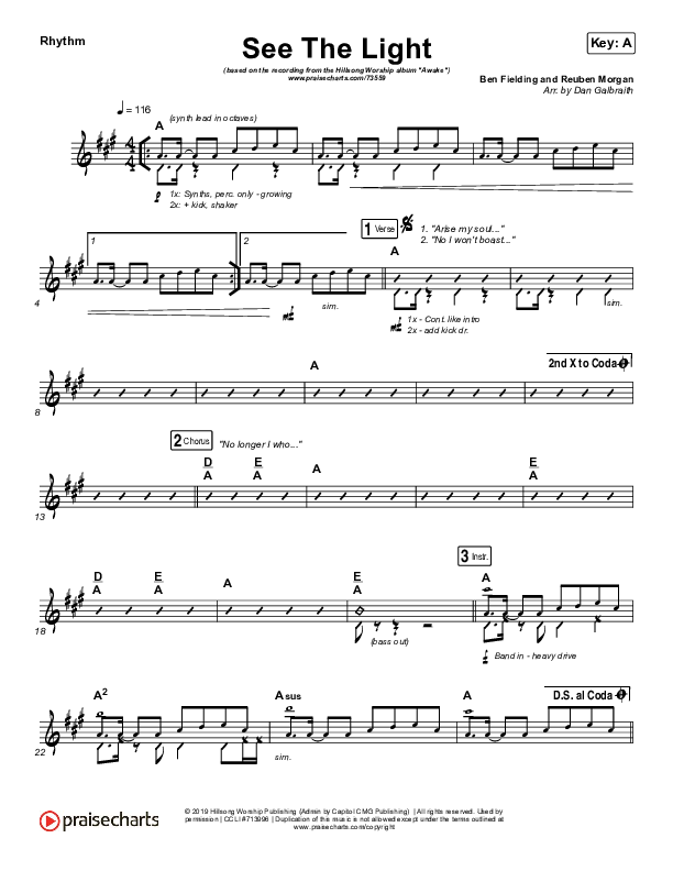 See The Light Rhythm Chart (Hillsong Worship)