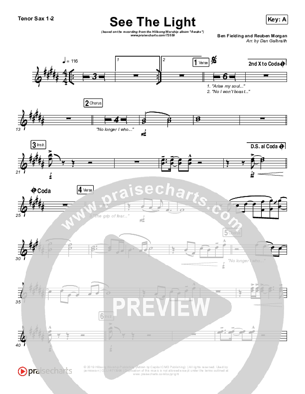 See The Light Tenor Sax 1/2 (Hillsong Worship)