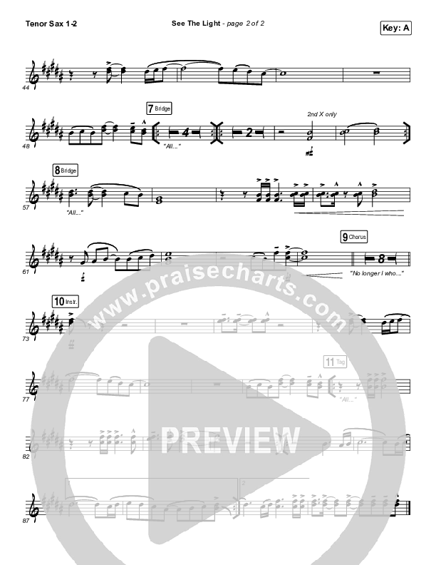 See The Light Tenor Sax 1/2 (Hillsong Worship)