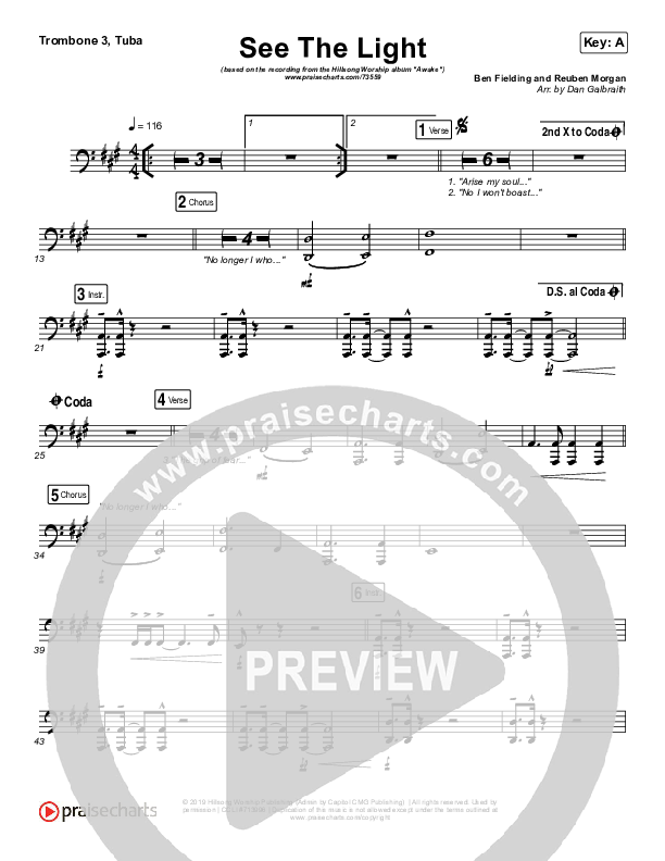 See The Light Trombone 3/Tuba (Hillsong Worship)