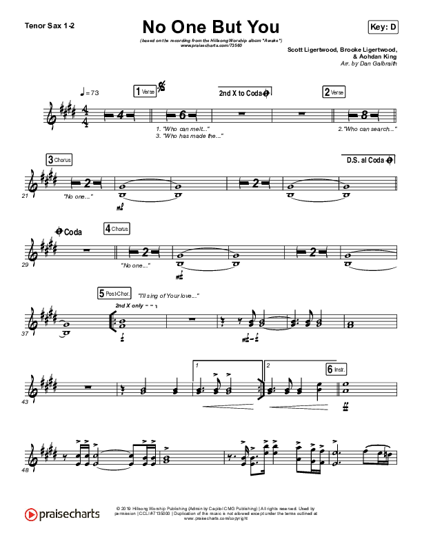 No One But You Tenor Sax 1/2 (Hillsong Worship)
