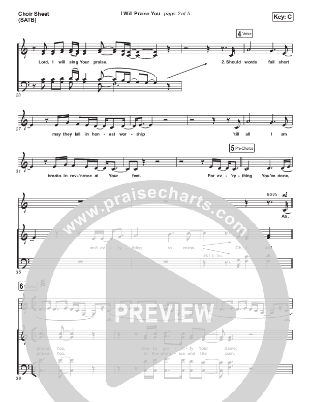 I Will Praise You Choir Vocals (SATB) (Hillsong Worship)