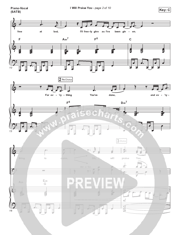 I Will Praise You Piano/Vocal (SATB) (Hillsong Worship)