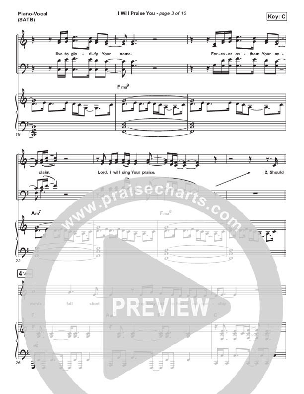 I Will Praise You Piano/Vocal (SATB) (Hillsong Worship)