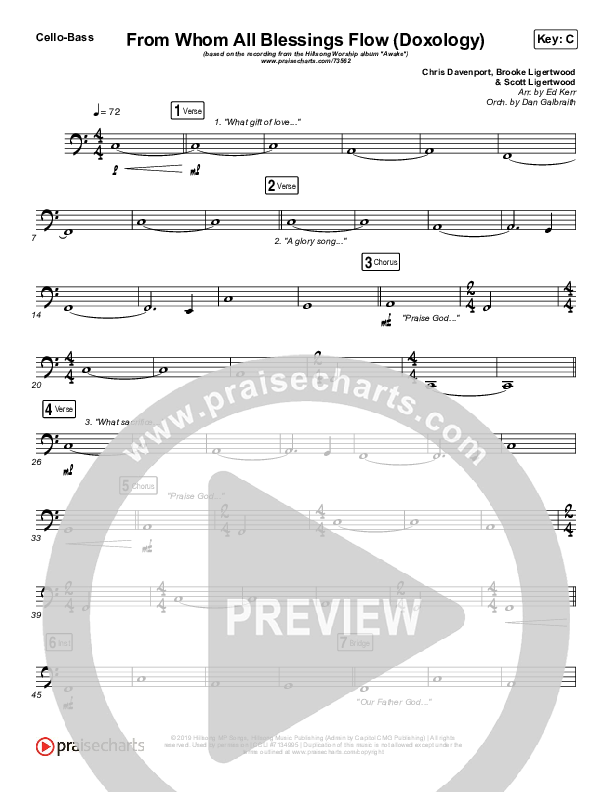 From Whom All Blessings Flow (Doxology) Cello/Bass (Hillsong Worship)