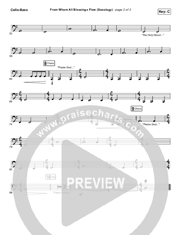 From Whom All Blessings Flow (Doxology) Cello/Bass (Hillsong Worship)