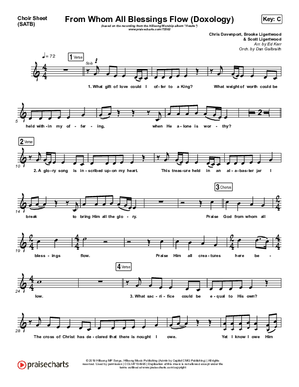 From Whom All Blessings Flow (Doxology) Choir Sheet (SATB) (Hillsong Worship)