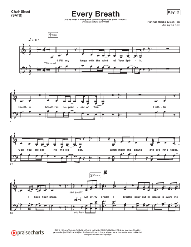 Every Breath Choir Vocals (SATB) (Hillsong Worship / Hannah Hobbs)