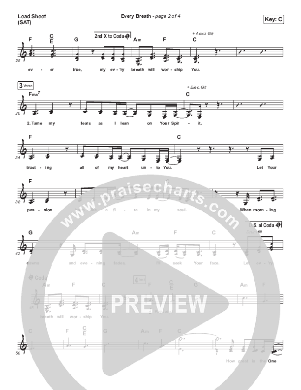 Every Breath Lead Sheet (SAT) (Hillsong Worship / Hannah Hobbs)