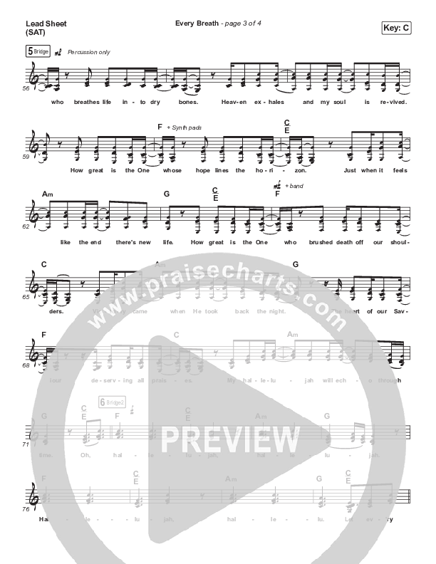 Every Breath Lead Sheet (SAT) (Hillsong Worship / Hannah Hobbs)