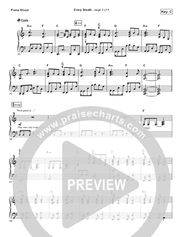 Every Breath Piano Sheet (Hillsong Worship / Hannah Hobbs)