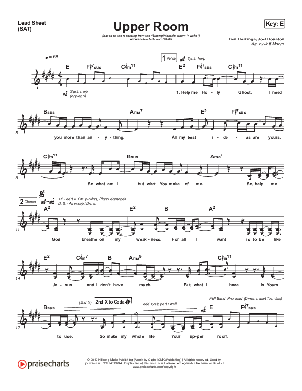 Upper Room Lead Sheet (SAT) (Hillsong Worship)
