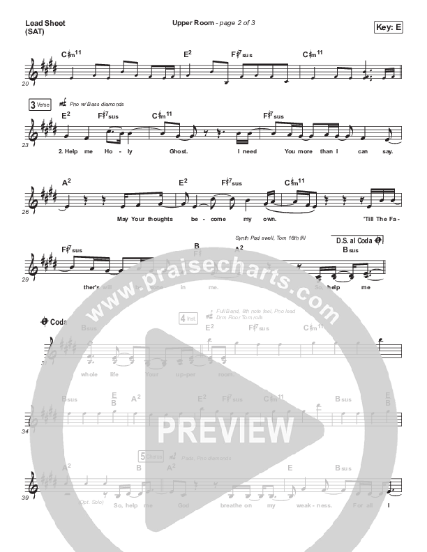 Upper Room Lead Sheet (SAT) (Hillsong Worship)