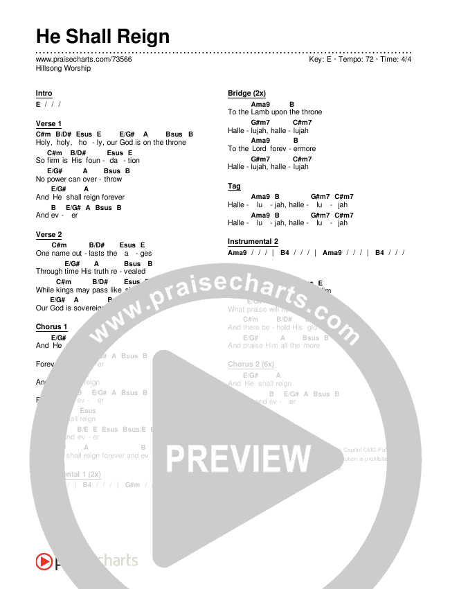 He Shall Reign Chords & Lyrics (Hillsong Worship)
