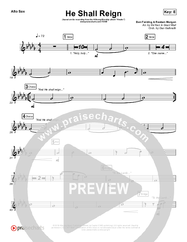 He Shall Reign Alto Sax (Hillsong Worship)