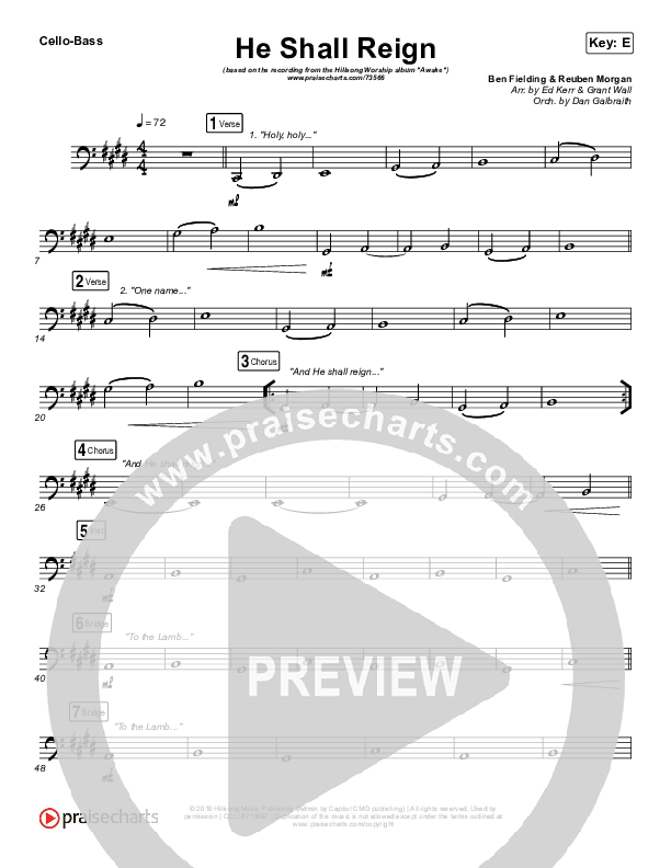 He Shall Reign Cello/Bass (Hillsong Worship)