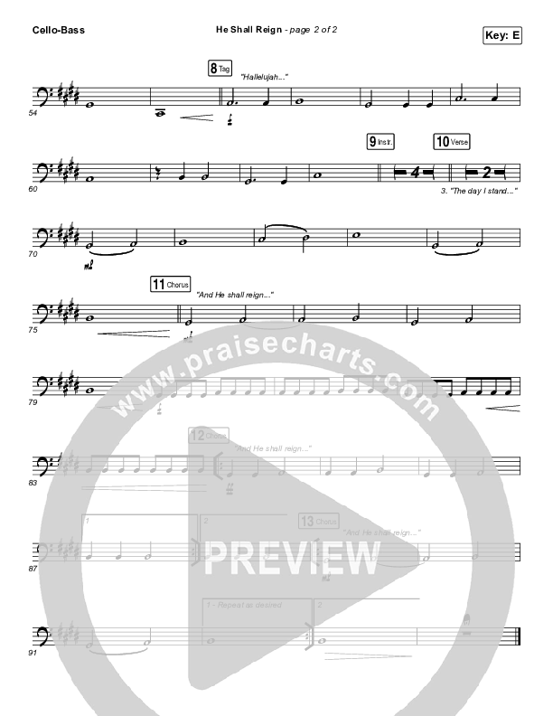 He Shall Reign Cello/Bass (Hillsong Worship)