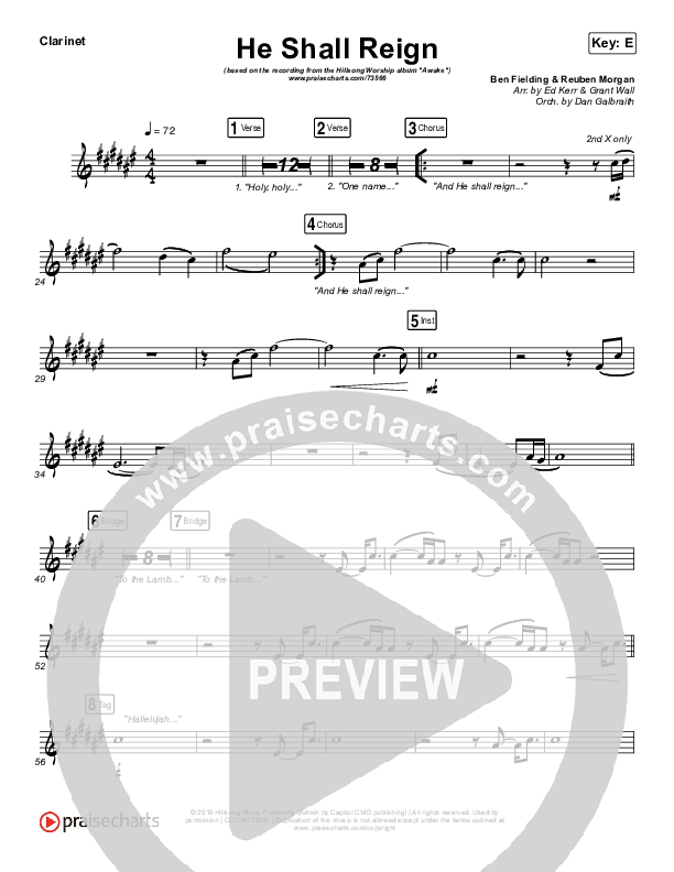 He Shall Reign Clarinet (Hillsong Worship)
