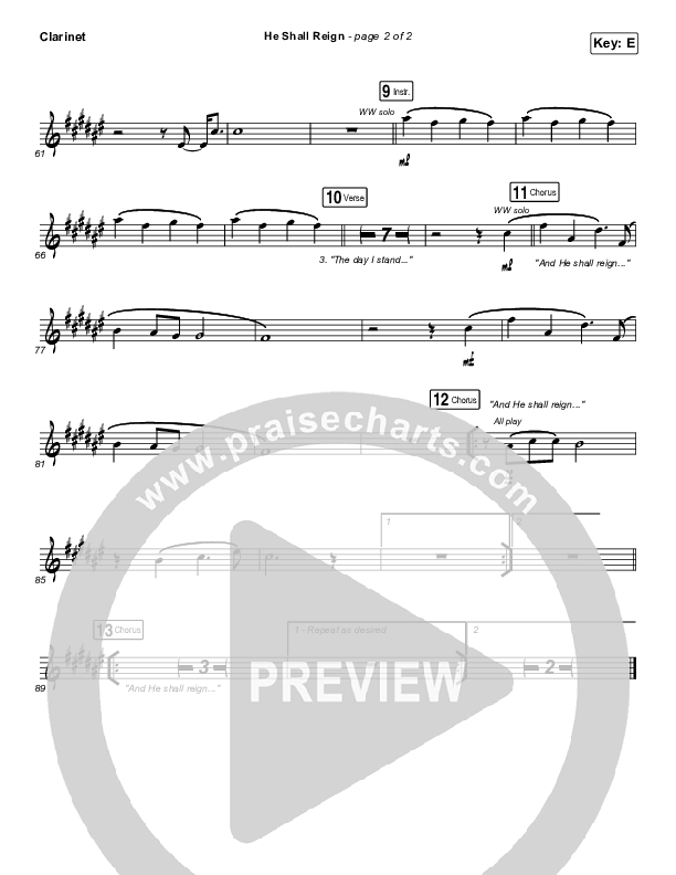 He Shall Reign Clarinet (Hillsong Worship)