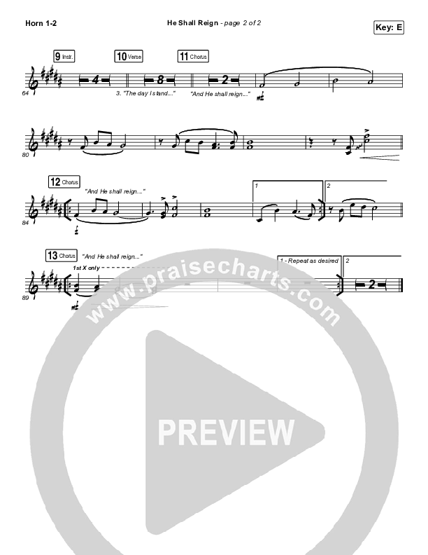 He Shall Reign French Horn 1/2 (Hillsong Worship)