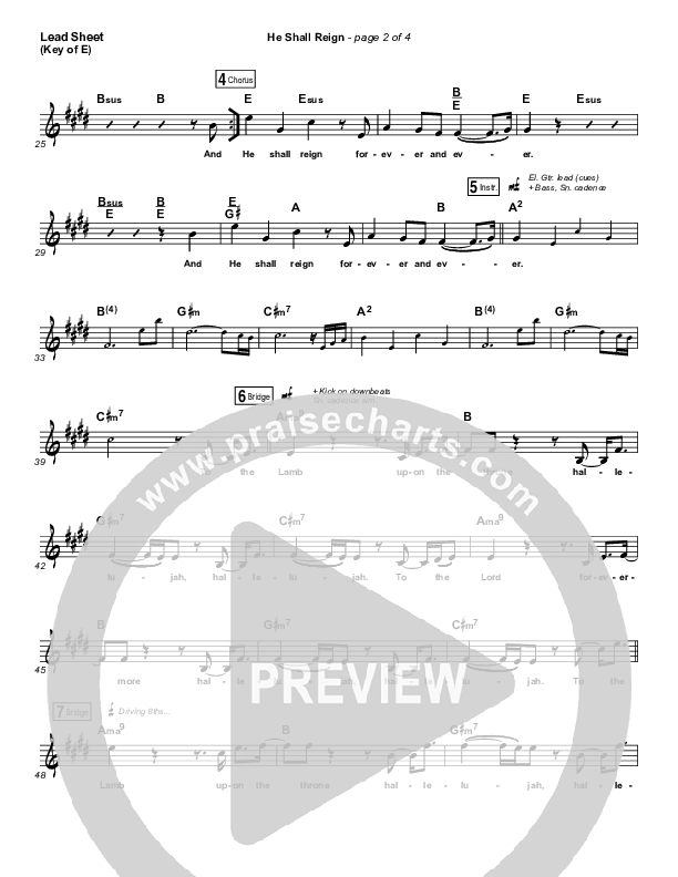 He Shall Reign Lead Sheet (Melody) (Hillsong Worship)