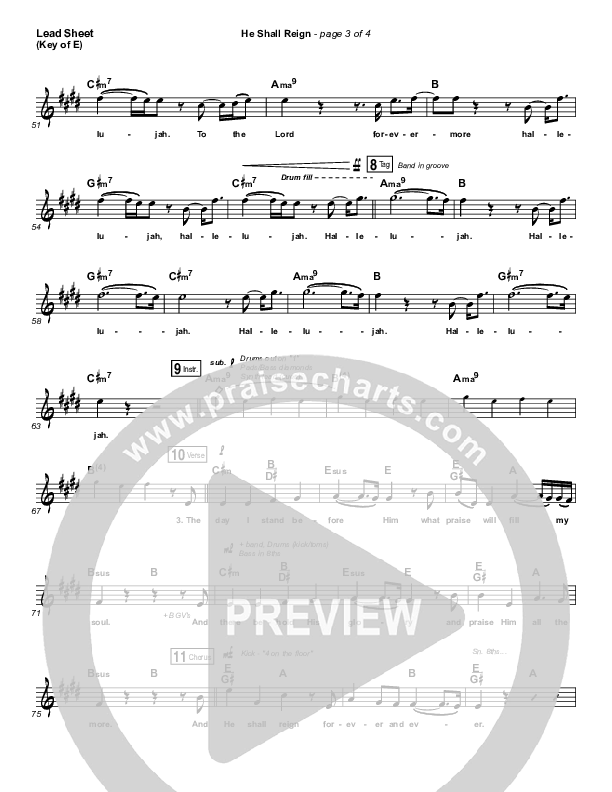 He Shall Reign Lead Sheet (Melody) (Hillsong Worship)