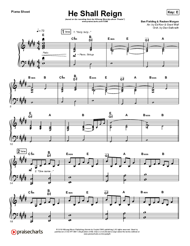 He Shall Reign Piano Sheet (Hillsong Worship)
