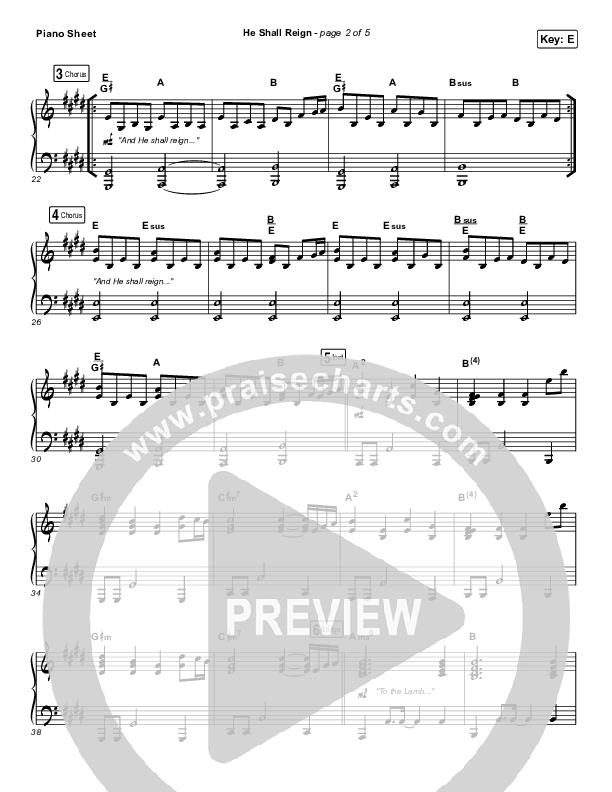 He Shall Reign Piano Sheet (Hillsong Worship)