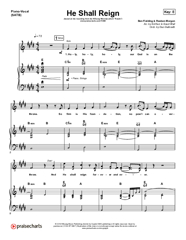 He Shall Reign Piano/Vocal (SATB) (Hillsong Worship)