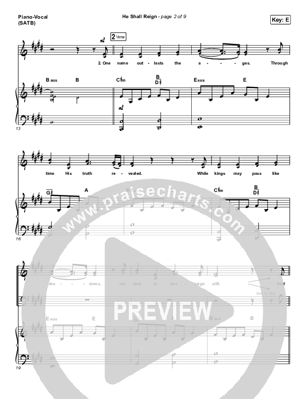 He Shall Reign Piano/Vocal (SATB) (Hillsong Worship)