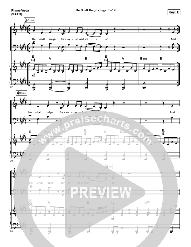 He Shall Reign Piano/Vocal (SATB) (Hillsong Worship)