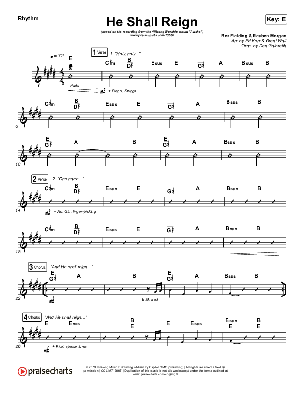 He Shall Reign Rhythm Chart (Hillsong Worship)