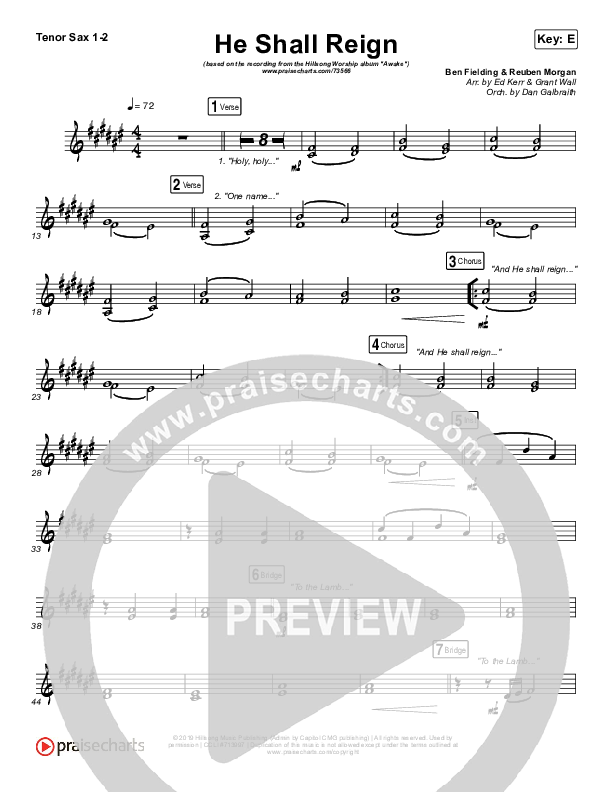 He Shall Reign Tenor Sax 1/2 (Hillsong Worship)