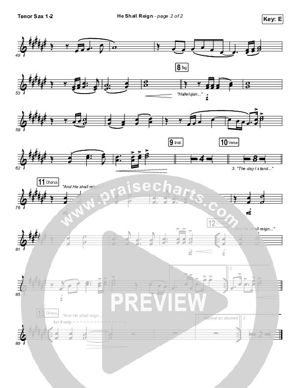 He Shall Reign Tenor Sax 1/2 (Hillsong Worship)
