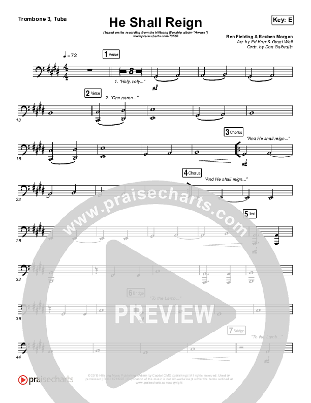 He Shall Reign Trombone 3/Tuba (Hillsong Worship)