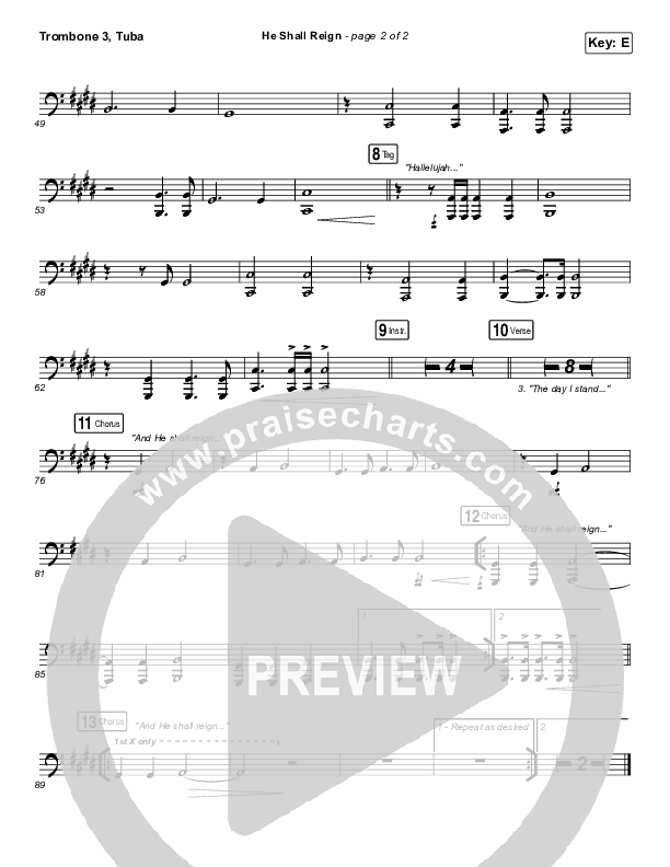 He Shall Reign Trombone 3/Tuba (Hillsong Worship)