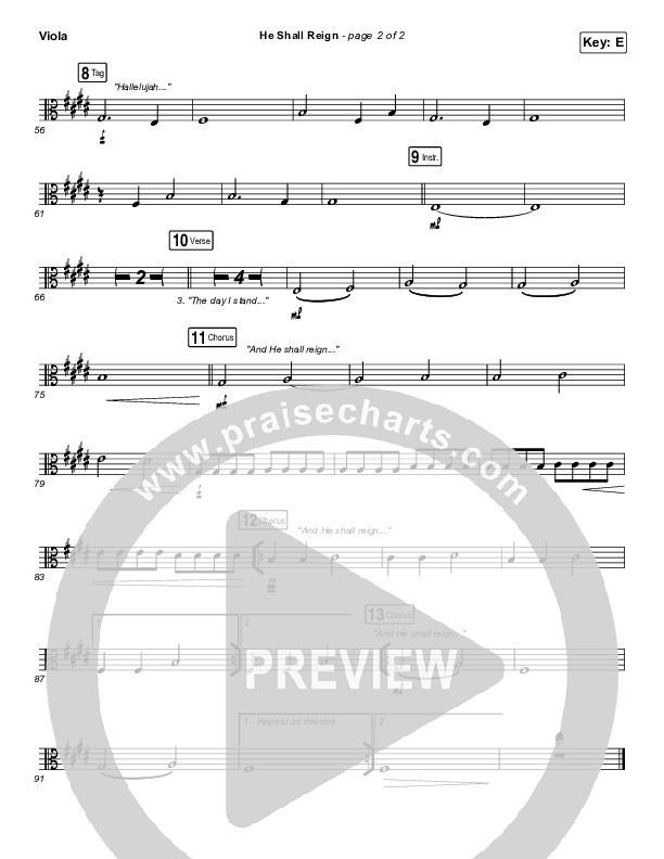 He Shall Reign Viola (Hillsong Worship)