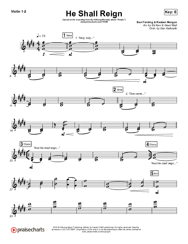 He Shall Reign Violin 1/2 (Hillsong Worship)