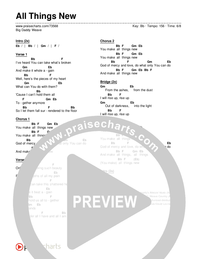 All Things New Chords & Lyrics (Big Daddy Weave)