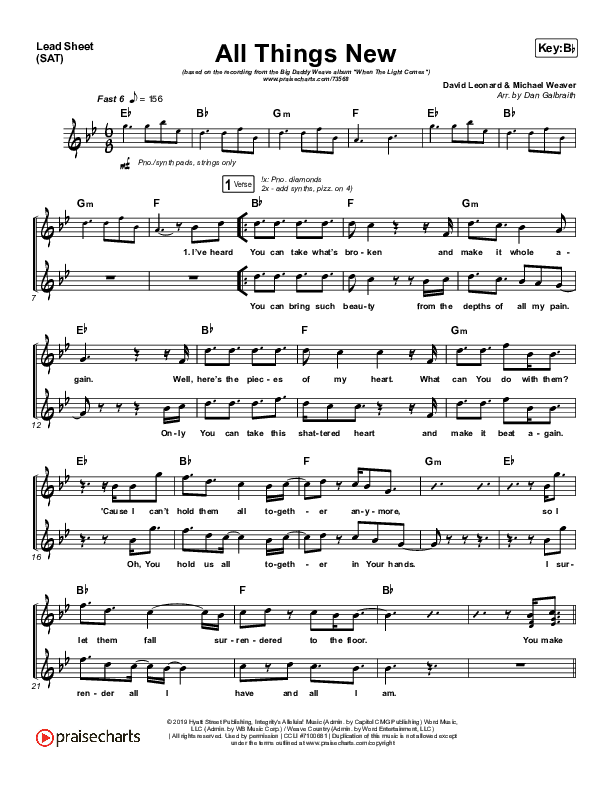 All Things New Lead Sheet (SAT) (Big Daddy Weave)