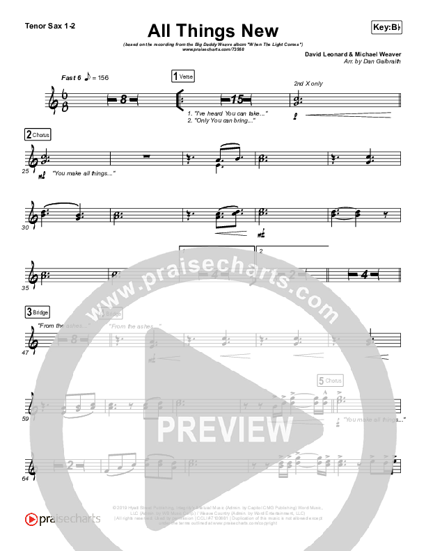 All Things New Tenor Sax 1/2 (Big Daddy Weave)