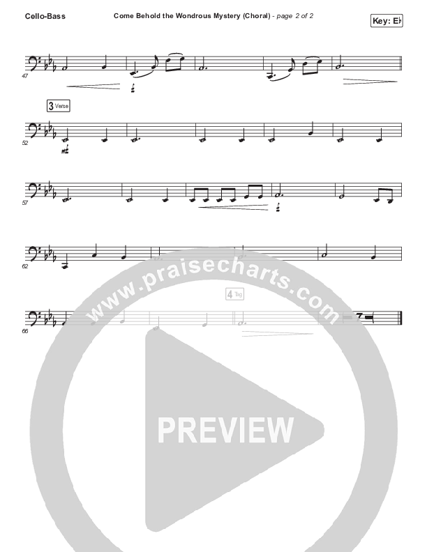 Come Behold The Wondrous Mystery (Choral Anthem SATB) Cello/Bass (Keith & Kristyn Getty / Arr. Luke Gambill)