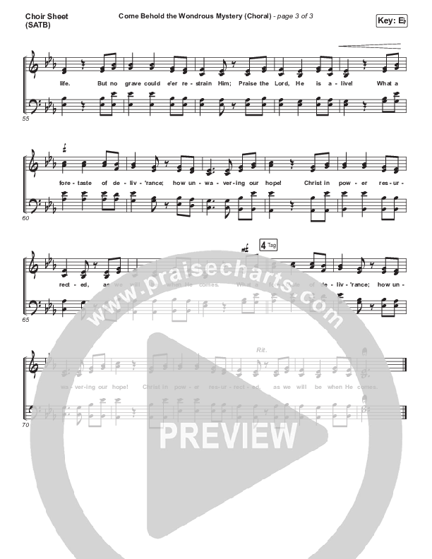 Come Behold The Wondrous Mystery (Choral Anthem SATB) Choir Vocals (SATB) (Keith & Kristyn Getty / Arr. Luke Gambill)