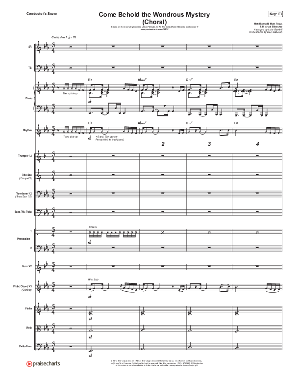 Come Behold The Wondrous Mystery (Choral Anthem SATB) Orchestration (Keith & Kristyn Getty / Arr. Luke Gambill)