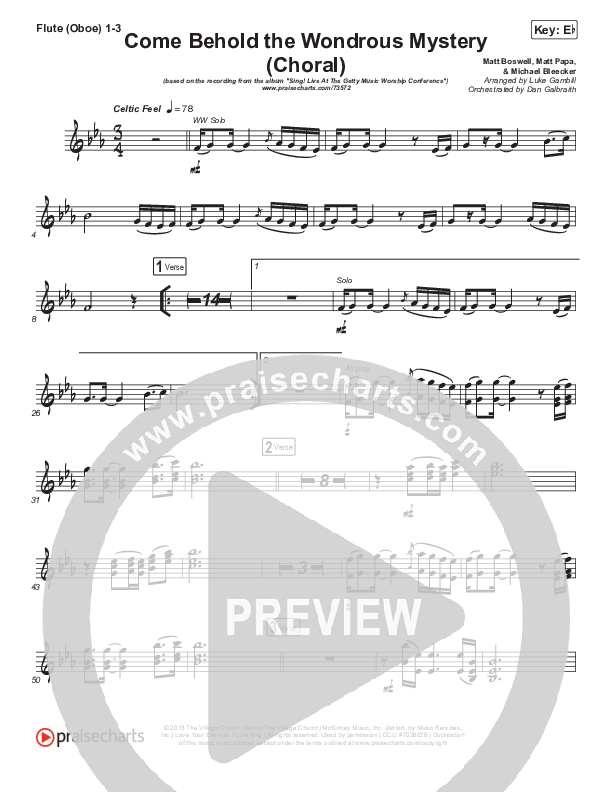 Come Behold The Wondrous Mystery (Choral Anthem SATB) Flute/Oboe 1/2/3 (Keith & Kristyn Getty / Arr. Luke Gambill)