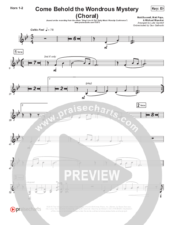 Come Behold The Wondrous Mystery (Choral Anthem SATB) French Horn 1/2 (Keith & Kristyn Getty / Arr. Luke Gambill)
