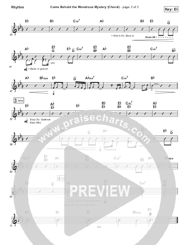 Come Behold The Wondrous Mystery (Choral Anthem SATB) Rhythm Chart (Keith & Kristyn Getty / Arr. Luke Gambill)